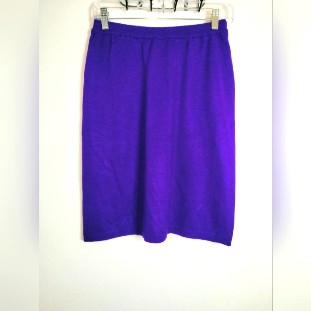 Cathy Hardwick (Size M) Purple Knit Ribbed Trim Pencil Skirt